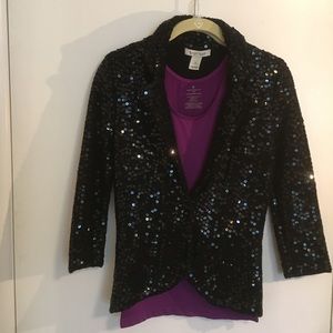 Black Sequined Knit Blazer Size Small Fitted 2-Btn
